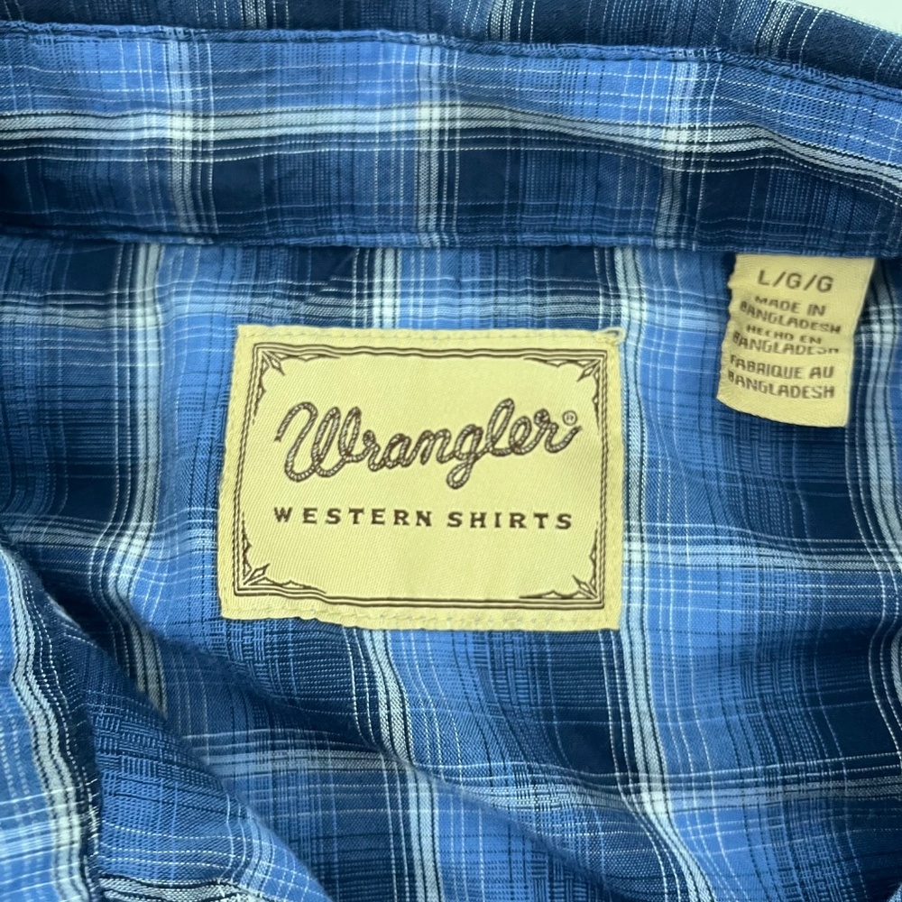 Wrangler Western Shirt Mens Large Blue Preppy Plaid Snap Button Up Long Sleeve - Picture 4 of 9